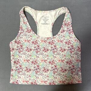 Evolution and Creation Sports Bra Medium White Floral Fitness Workout Top